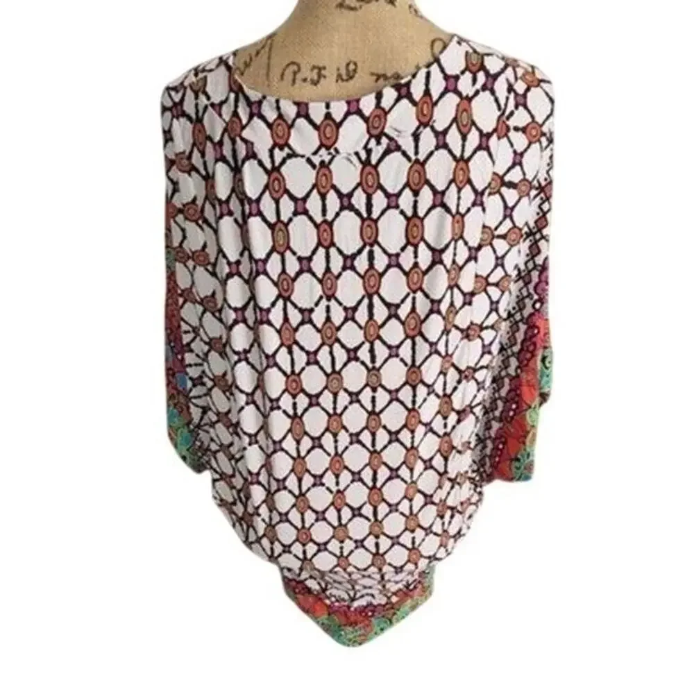 Trina Turk Geometric Mosaic Print Kimono Sleeve V-Neck Mini Dress Swim Multi XS